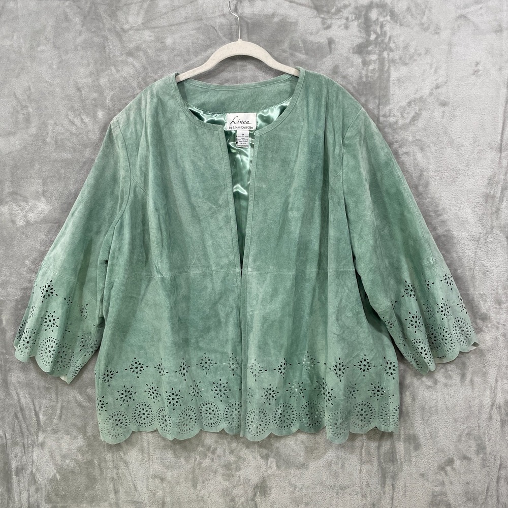 NWT Linea By Louis Dell'Olio Size 3X 100% Suede Jacket Laser Cut Sage Green NEW - Picture 1 of 10